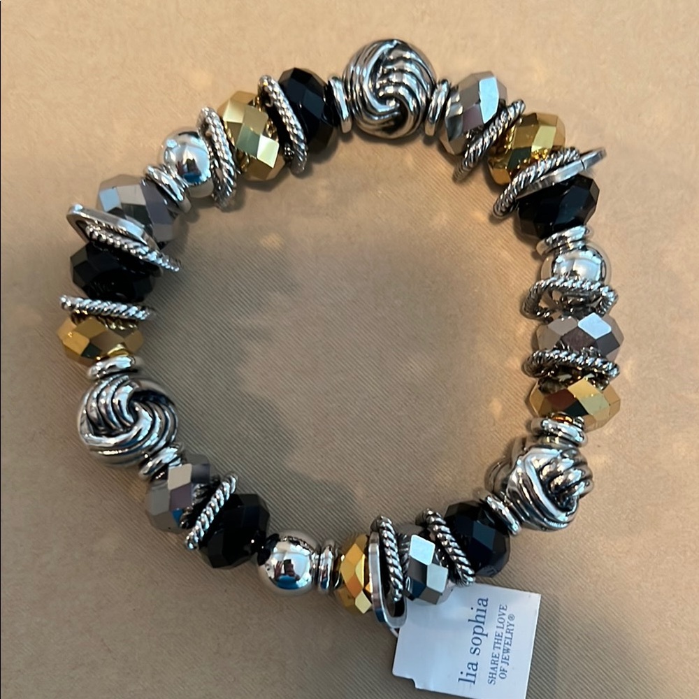 Lia Sophia Black and Gold Beaded Bracelet